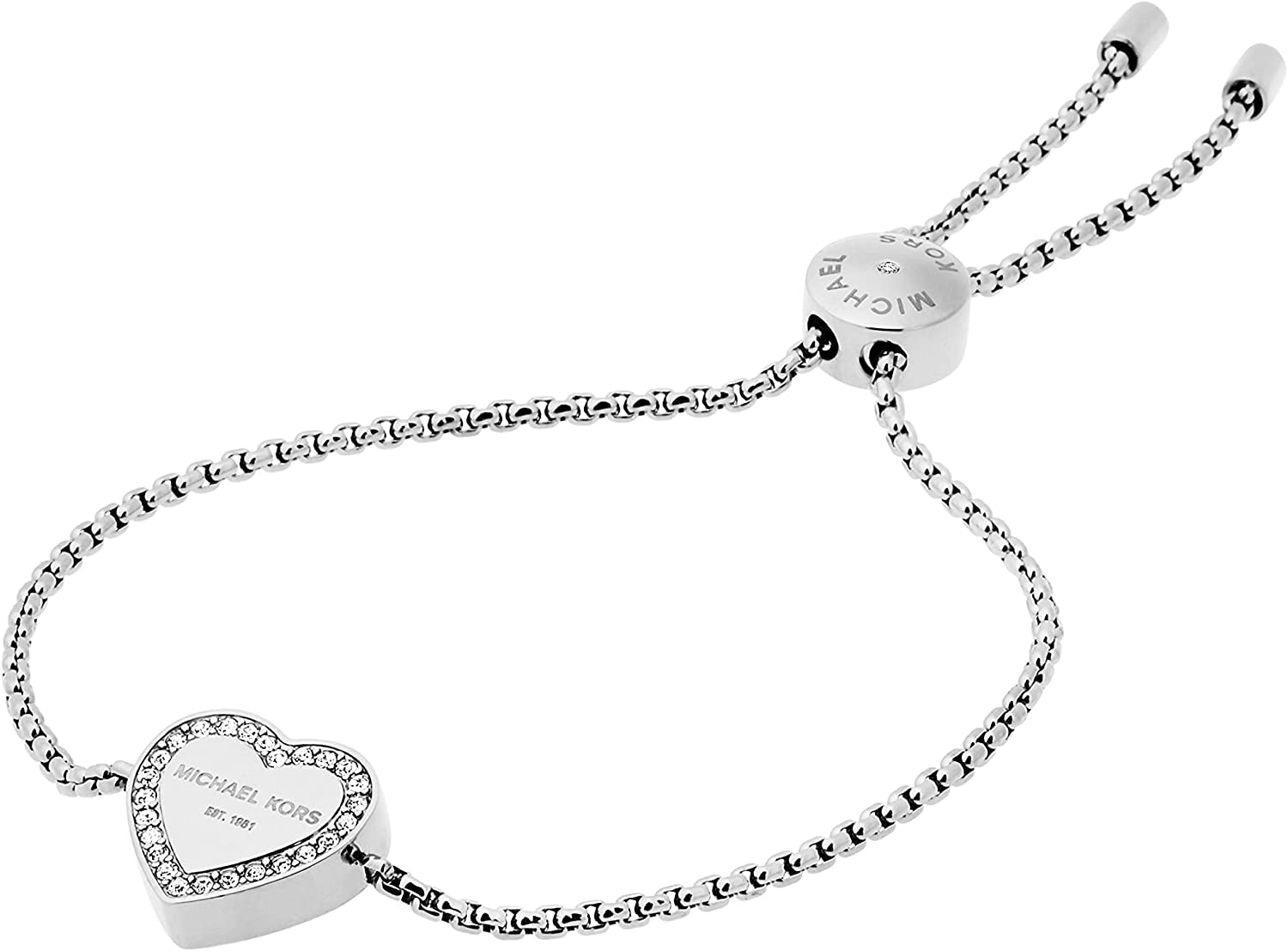 Michael Kors Women'S Logo Heart Silver-Tone Stainless Steel Slider Bracelet (Model: MKJ5390040)