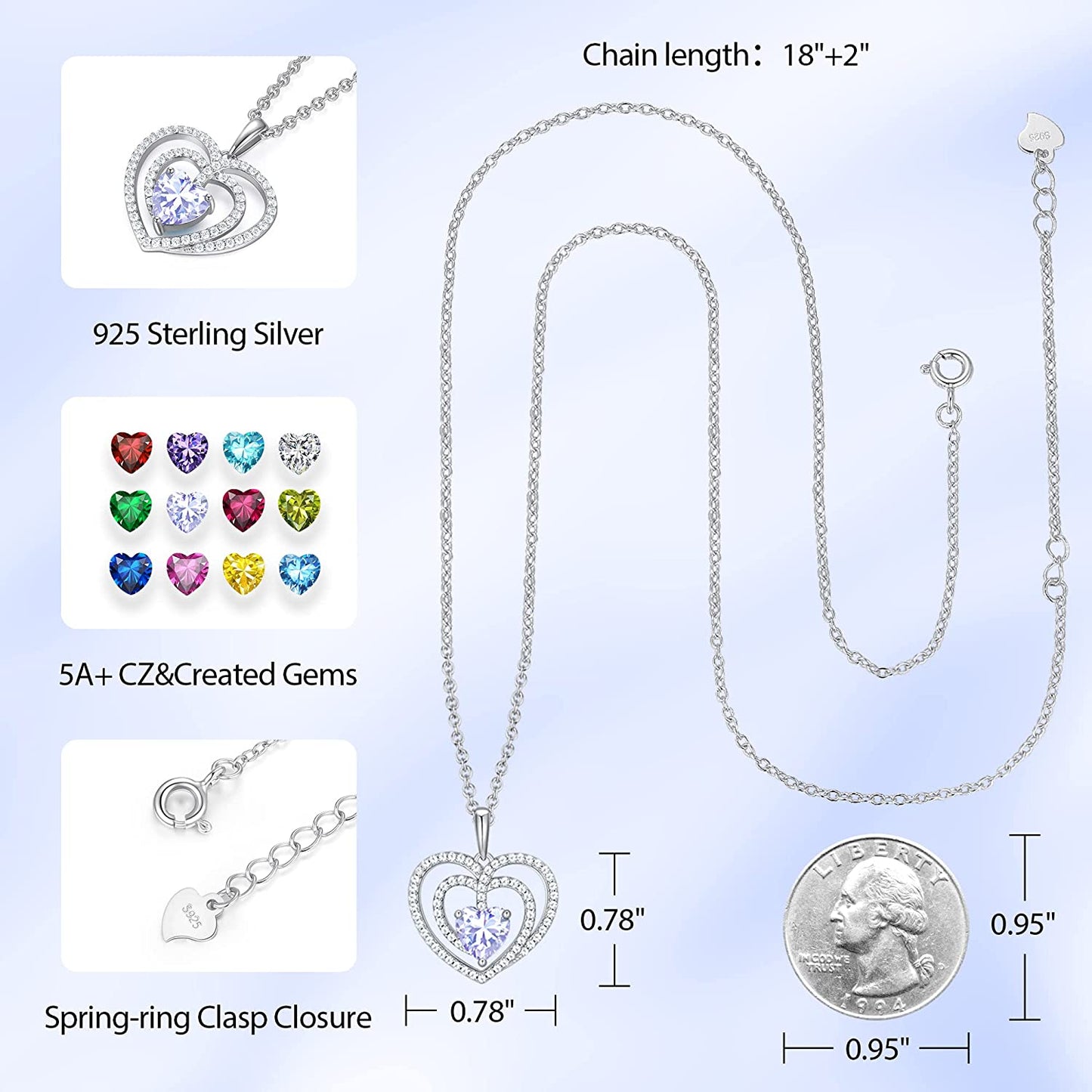 Buy Sterling Silver Birthstone Necklace - Heart Pendant Jewelry