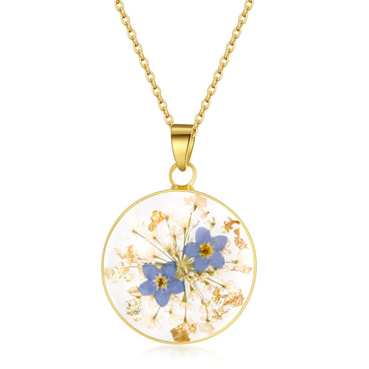 Buy Forget-Me-Not and Queen Anne's Lace Gold Necklace - Real Flower Jewelry