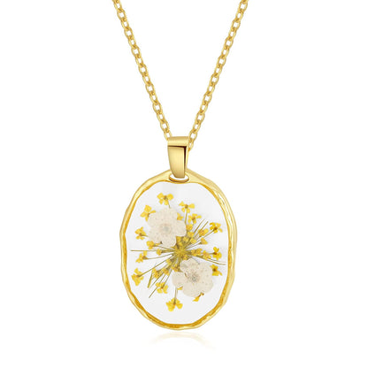 Daffodils and Queen Anne'S Lace Pressed Wildflower Necklace | Pressed Flower Necklace Gift for Women | Personalized Handmade Necklaces | March Birth Flower Necklace | Symbols of Rebirth and Hope | 18”