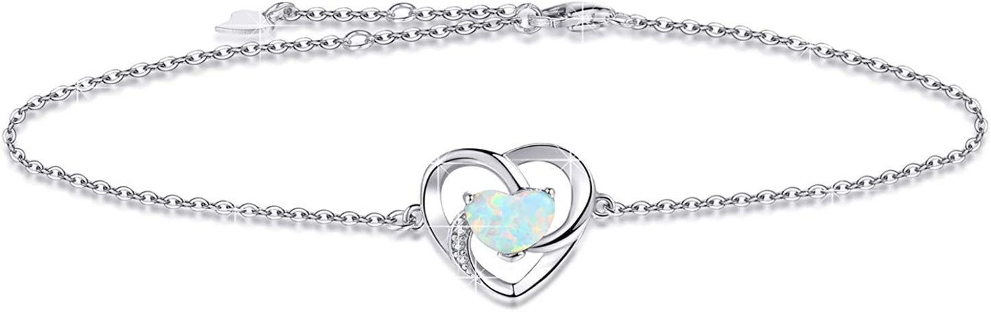YZSFMZGE Opal Anklet for Women 925 Sterling Silver Adjustable Opal Heart Ankle Bracelets for Women Girls (Large Bracelet)