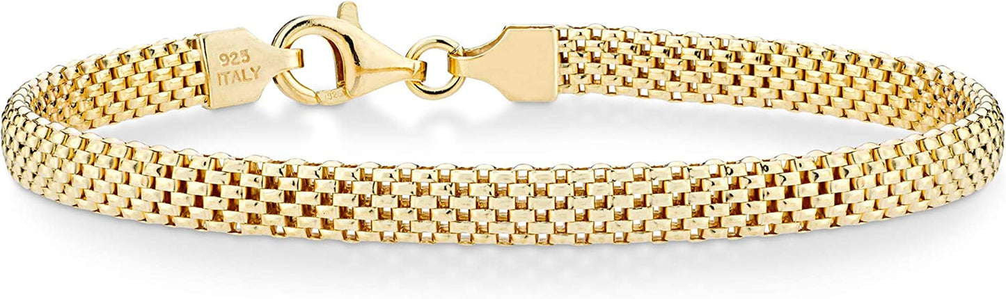 Miabella 18K Gold over Sterling Silver Italian 5Mm Mesh Link Chain Bracelet for Women, 925 Made in Italy